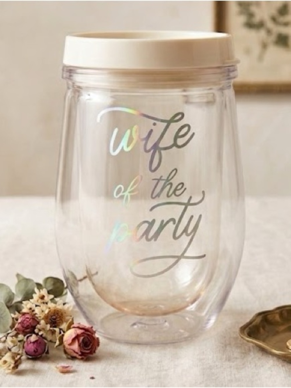 Clear Wife Of The Party 14.54 oz Wine Tumbler With Plastic Slide Top Lid